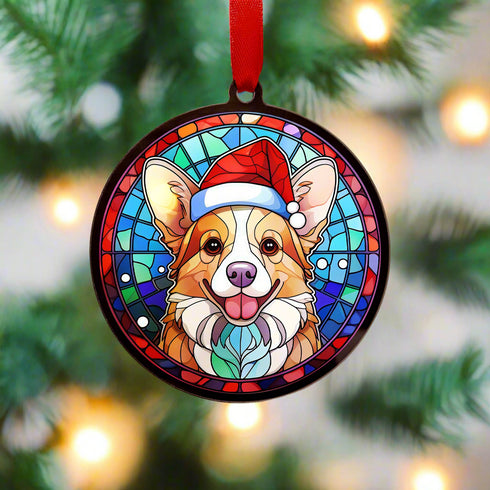 Corgi in Santa Hat Suncatcher Decoration